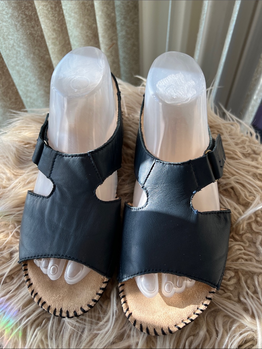 Naturalizer Black Open-Toe Cutout Slip-On Sandals